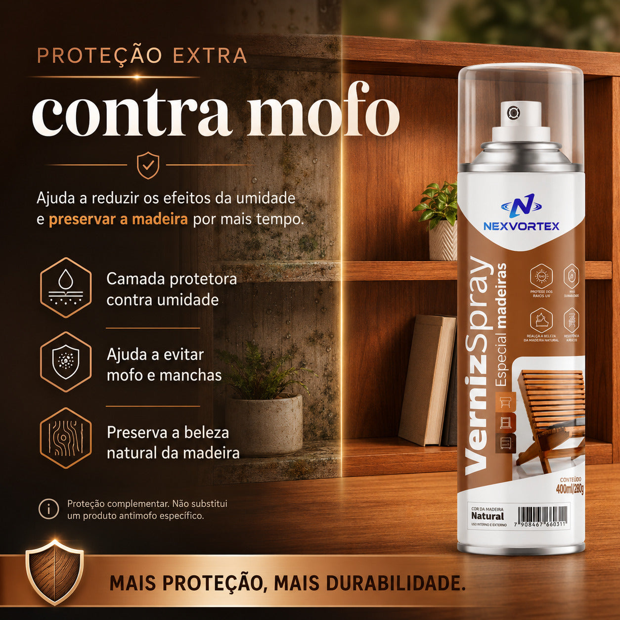 Verniz Spray Madeira Brilhante Proteção Móveis Portas 400ml