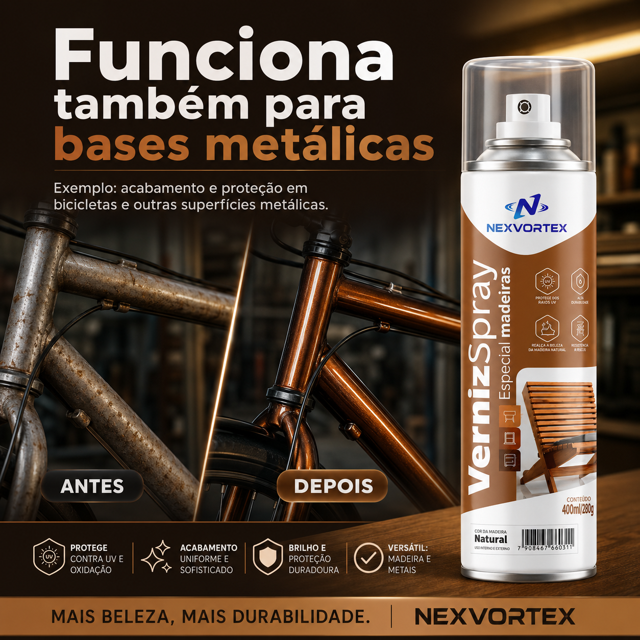 Verniz Spray Madeira Brilhante Proteção Móveis Portas 400ml