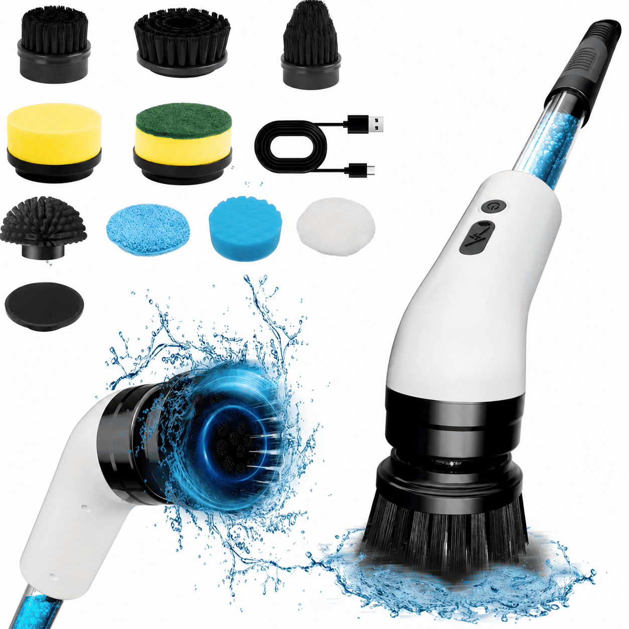 NexTurboClean 9 em 1 — Escova Elétrica Rotativa com Dispenser de Sabão, Sem Fio, Recarregável e Multiuso