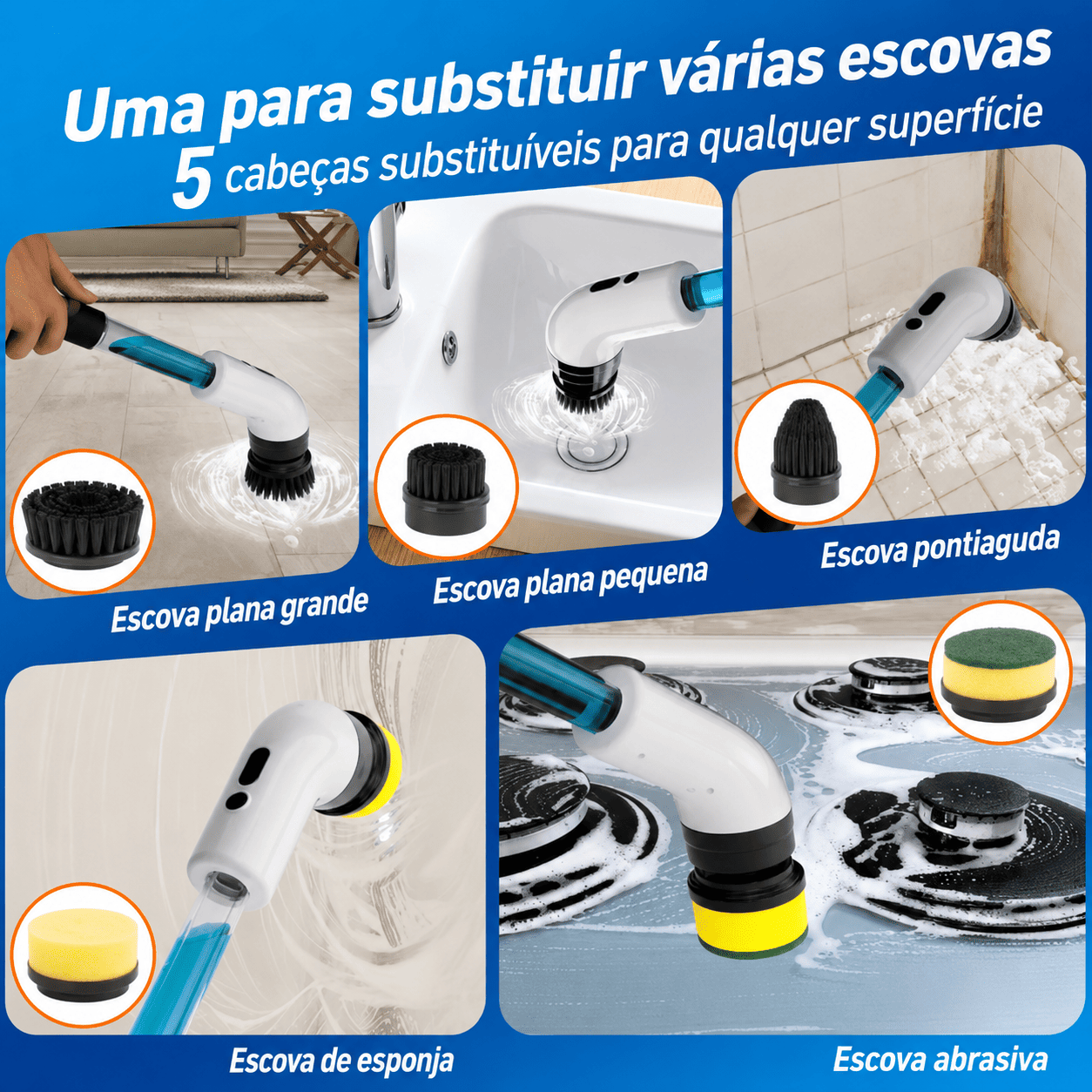 NexTurboClean 9 em 1 — Escova Elétrica Rotativa com Dispenser de Sabão, Sem Fio, Recarregável e Multiuso