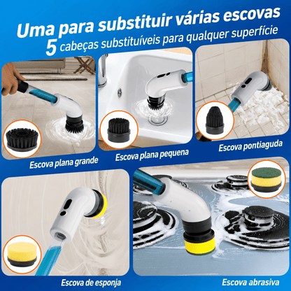 NexTurboClean 9 em 1 — Escova Elétrica Rotativa com Dispenser de Sabão, Sem Fio, Recarregável e Multiuso