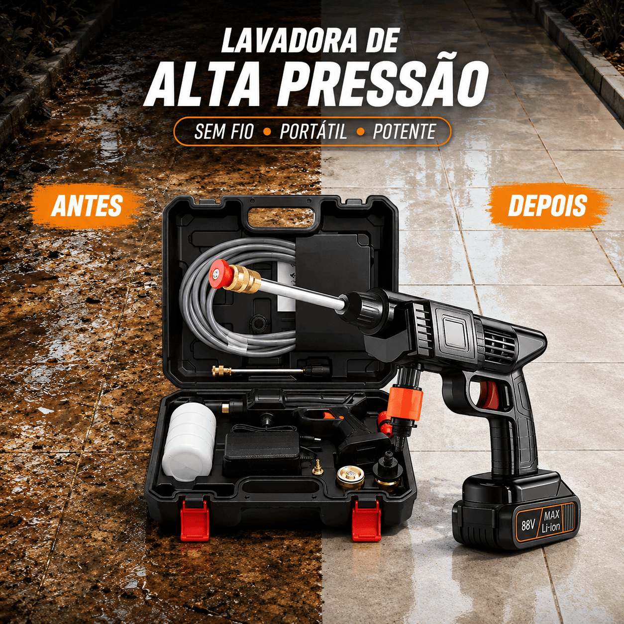 PressãoMax Lavadora Alta Pressão Sem fio - Kit Completo Com Maleta + Bateria