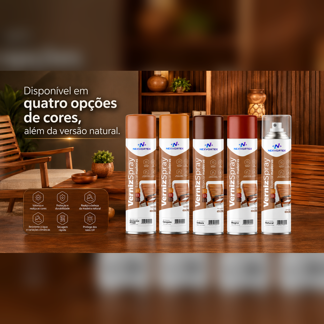 Verniz Spray Madeira Brilhante Proteção Móveis Portas 400ml