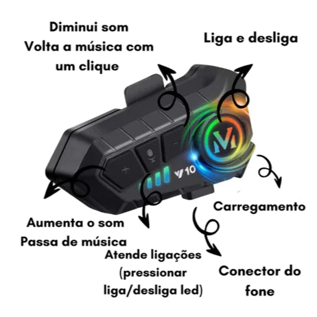 Fone de Ouvido Bluetooth Y10 para Capacete